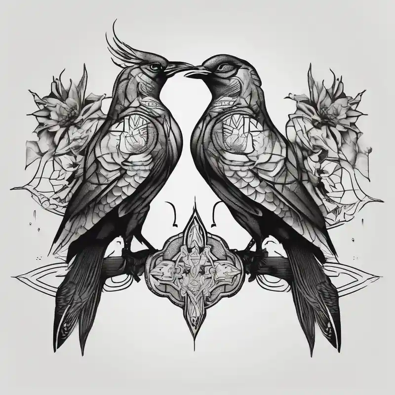two birds sitting, stars and infinity theme couples tattoo glitter tattoo – Blackwork, Blanco y negro